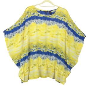 Fucsia Poncho Top/Blouse Women's Size 3X Blue/Yellow Boho Flowy Sheer Colorful